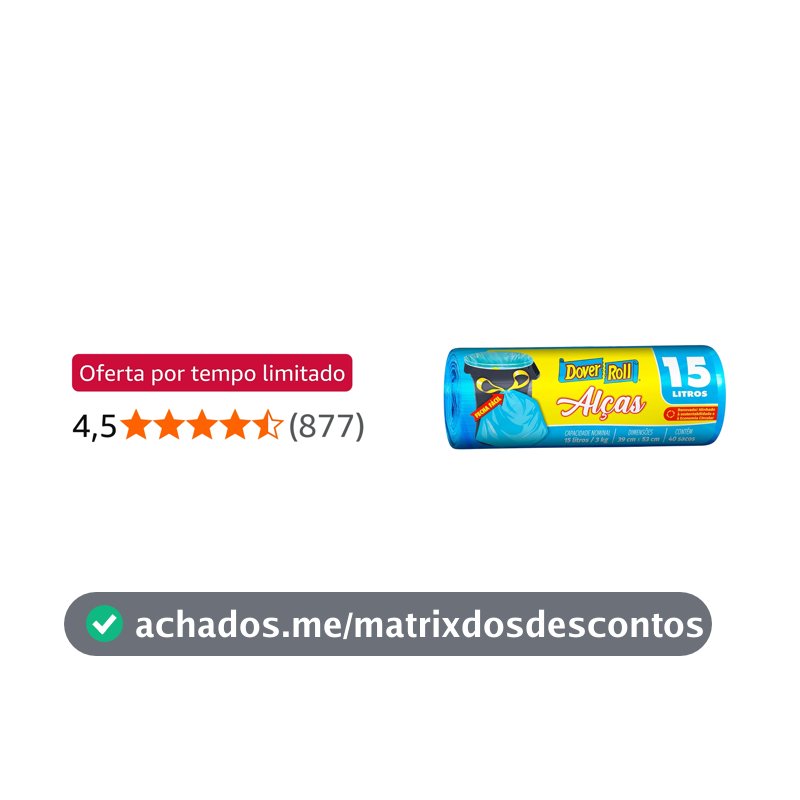 Dover-Roll Saco Para Lixo Super Forte Com Alças 15 Litros Azul Rolo Com 40 Sacos