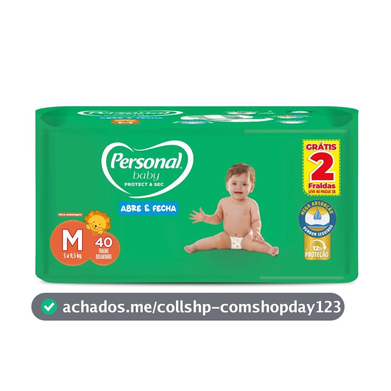 Fralda Infantil Personal Baby Protect e Sec M Mega 9x40pads Leve 40 pague 38 Unidades