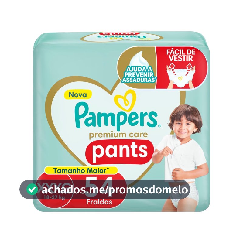 Fralda Pampers Premium Care Pants Tamanho XXXG, 54 Unidades