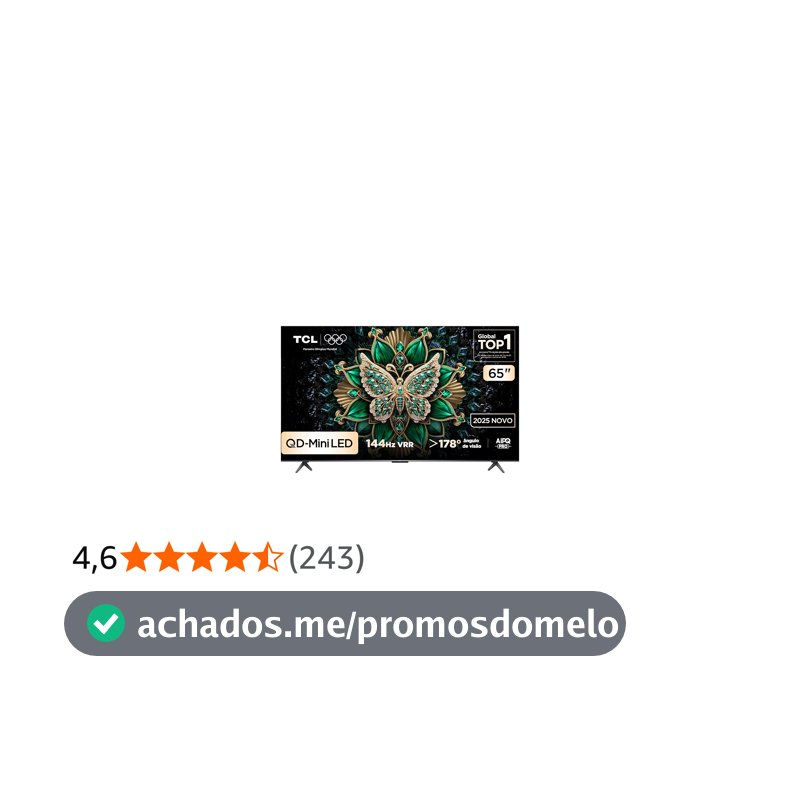 Smart TV TCL 65 Polegadas QD-Mini LED 4K C6K WiFi Bluetooth Google TV 4 HDMI 144Hz HDR10+ 65C6K