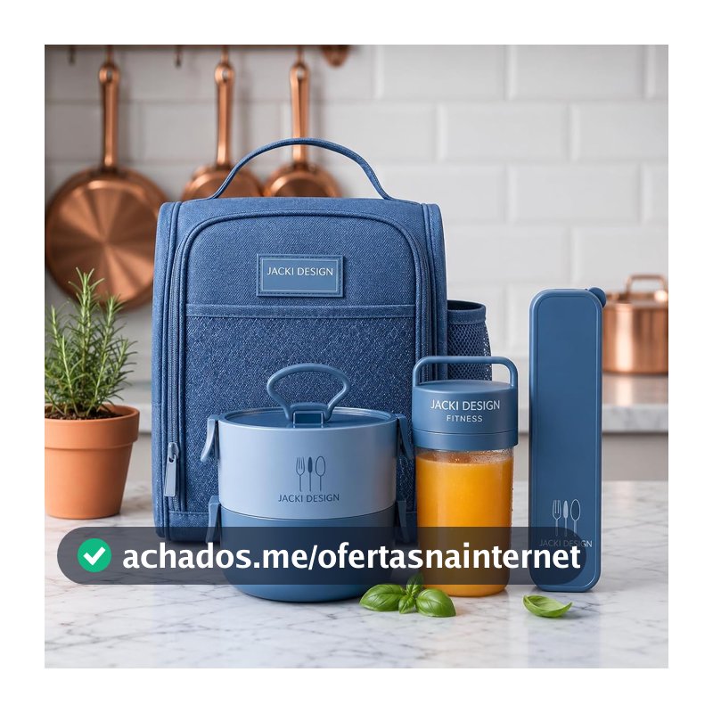Kit 4 Peças Bolsa térmica com Porta talher, Pote de Marmita 2 Andares e Garrafa 430ml Para Armazena Alimentos Viagem Primum (Azul)