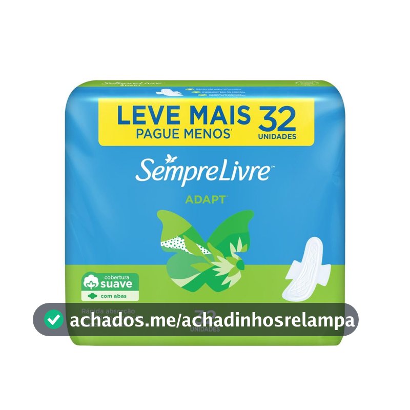 Absorvente com Abas Sempre Livre Adapt, Cobertura Suave, 32 Unidades