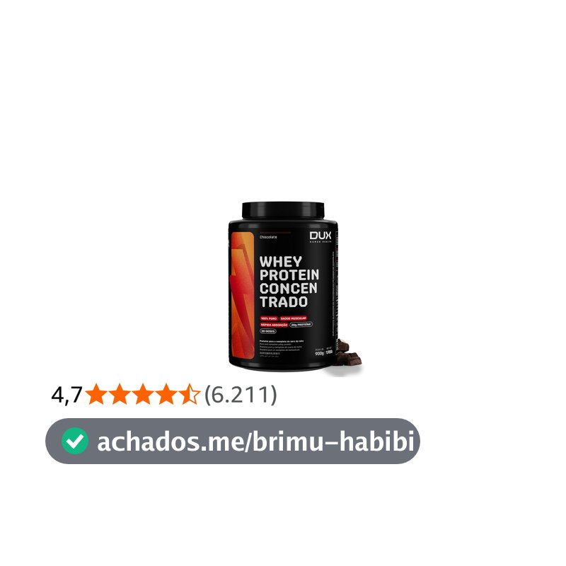 DUX HUMAN HEALTH Whey Protein Concentrado 900g Chocolate – 23g de Proteína e 5g de BCAAs por Porção