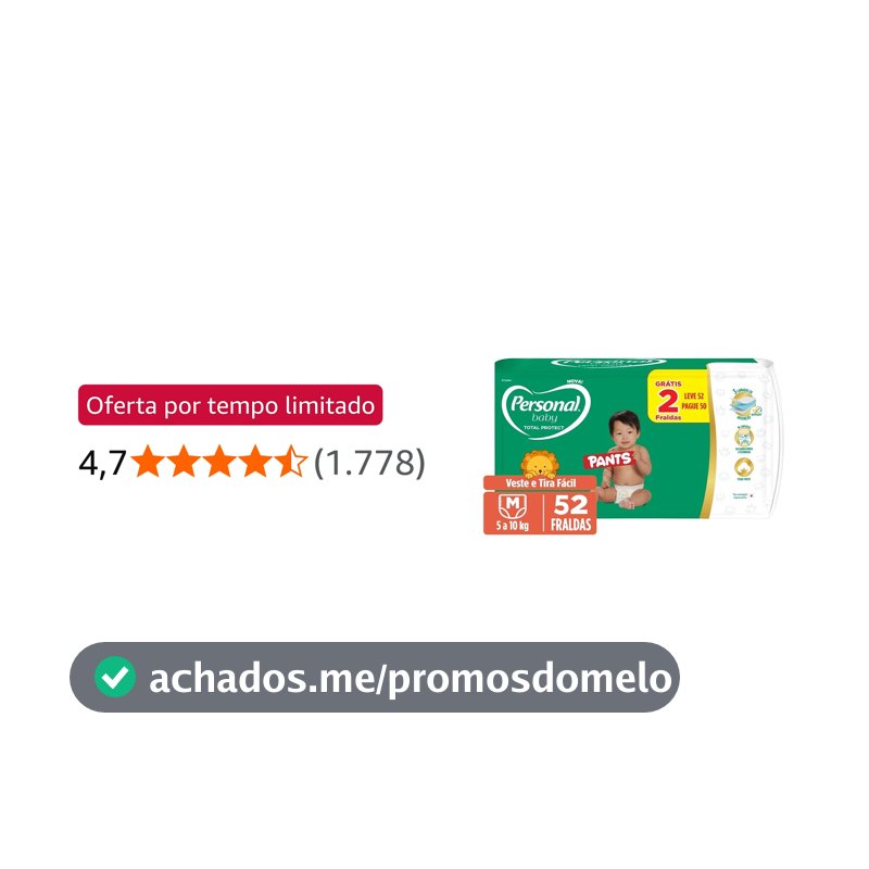 Personal Fralda Baby Total Protect Pants Média, 52 Unidades