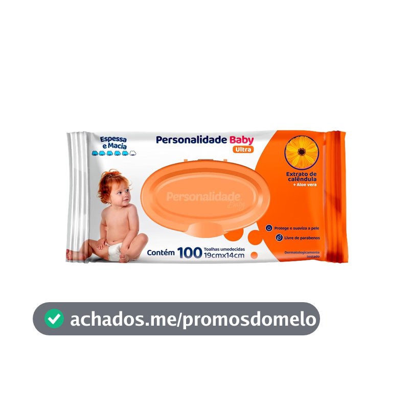Toalha Umedecida Personalidade Baby Ultra Extrato de Calêndola e Aloe Vera 100 unidades 19cm X 14cm
