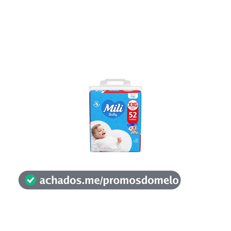 Mili Fralda Infantil Baby Tamanho XXG, Proteção Diária, Ajuste Confortável, Barreiras Antivazamento, 52 Unidades