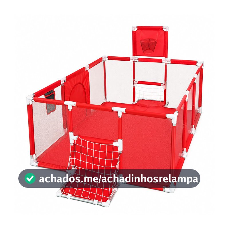 120x180x65cm Cercadinho com Cesta de Basquete e Futebol, Cercadinho de Segurança Resistente com Bolso de Armazenamento, Tecido de Poliéster Respirável, Portátil para Interiores e Exteriores