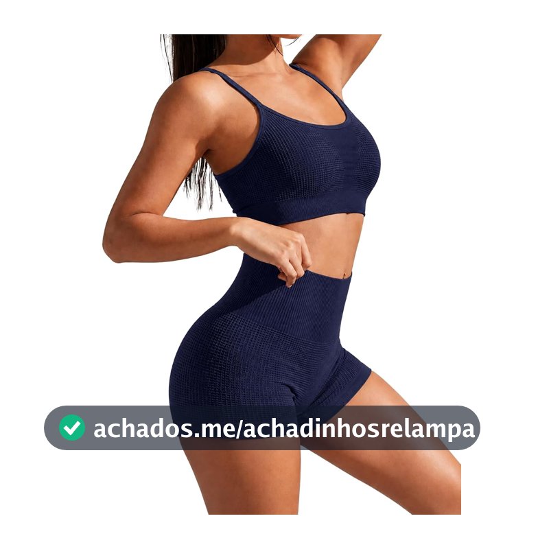 Conjunto Fitness Feminino Top e Short Sem Costura Poliamida Ultraleve