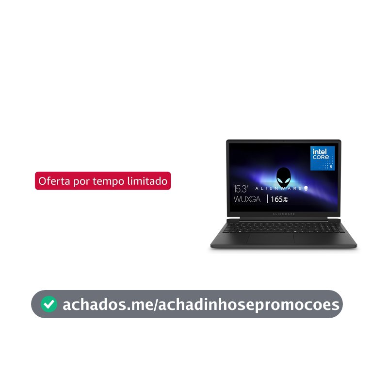 Notebook Gamer Alienware 15, 15,3" WUXGA 165Hz, Intel Core 5 210H, 8GB DDR5, 512GB SSD, NVIDIA GeForce RTX 3050 6GB, Windows 11 – DA15-C5210H-A10