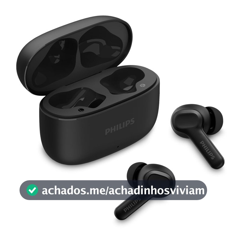 PHILIPS, Fone de Ouvido Sem Fio TWS, TAT1109BK/00, Bluetooth, Com Microfone, Até 24 horas de bateria, Preto