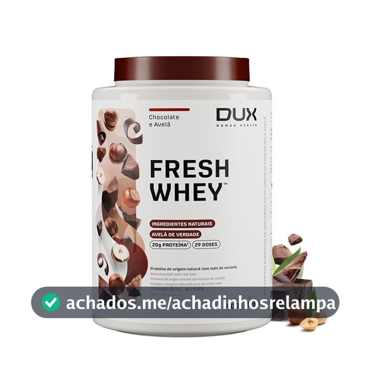 DUX HUMAN HEALTH Fresh Whey Protein 900g Chocolate e Avelã – Nutrição Prática para Receitas e Shakes