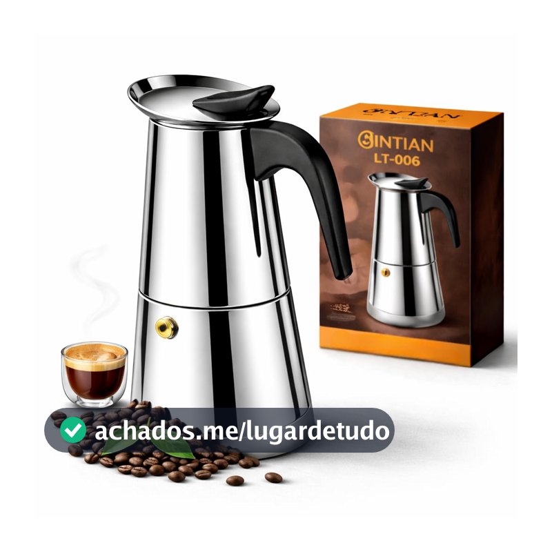 Cafeteira Italiana Moka Expresso Inox 300ml para 6 Xícaras, Café Mais Encorpado, Intenso e Aromático, Preparo Rápido sem Filtro, Design Clássico, Compatível Fogão a Gás, Elétrico, Resistente