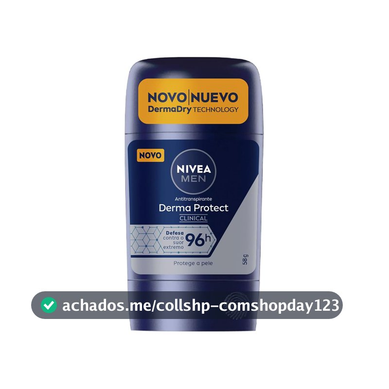 NIVEA MEN Desodorante Antitranspirante Stick Derma Protect Clinical 58g, Defesa Intensa 96h, Controle de Suor Extremo, Toque Suave, Protege a Pele