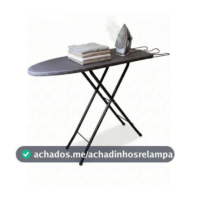 Tábua de Passar Roupa Cor Preta com Suporte para Ferro, Tecido Térmico e Estrutura em Aço Regulável