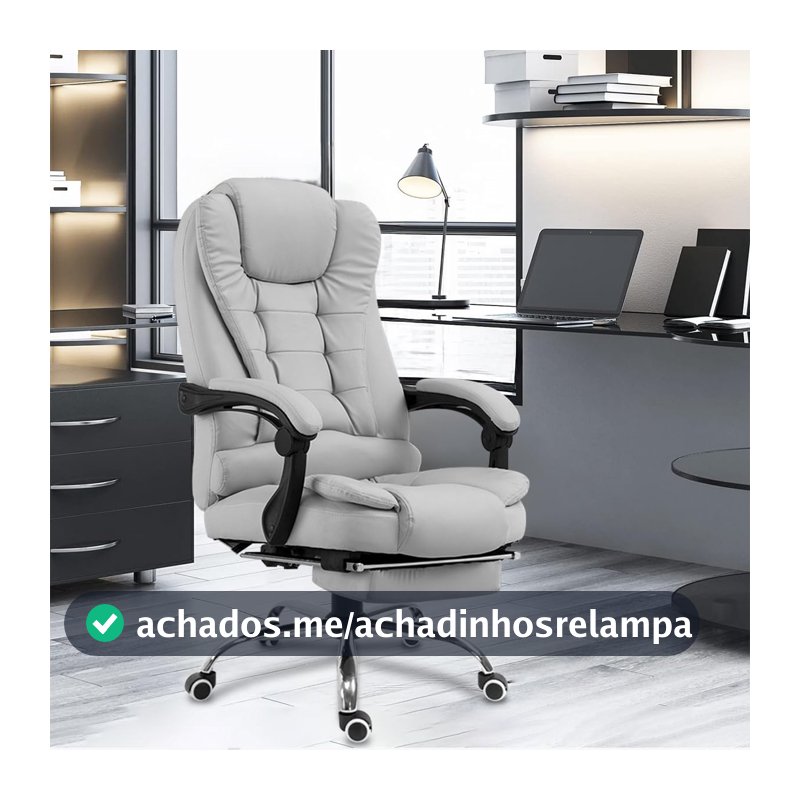 Cadeira De Escritório, Cadeira De Com Apoio Para Os Pés E Encosto Ajustável (Cinza)