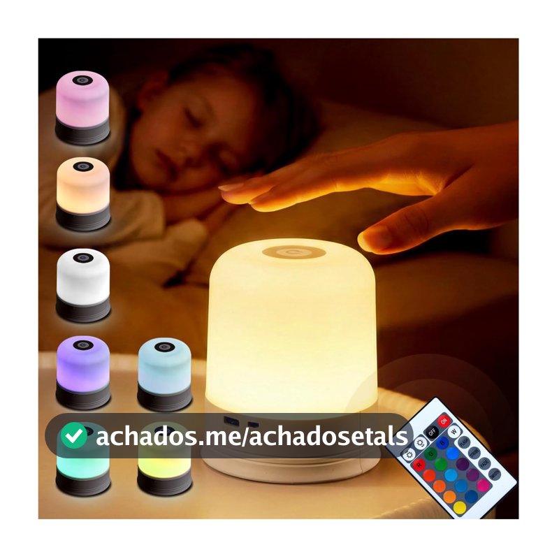 Luminária de Mesa Abajur de Cabeçeira LED Recarregável 16 Modos 360° Iluminação Touch Sem Fio para Quarto, Escritório e Decoração – Compacta e Moderna (8,5x7cm)