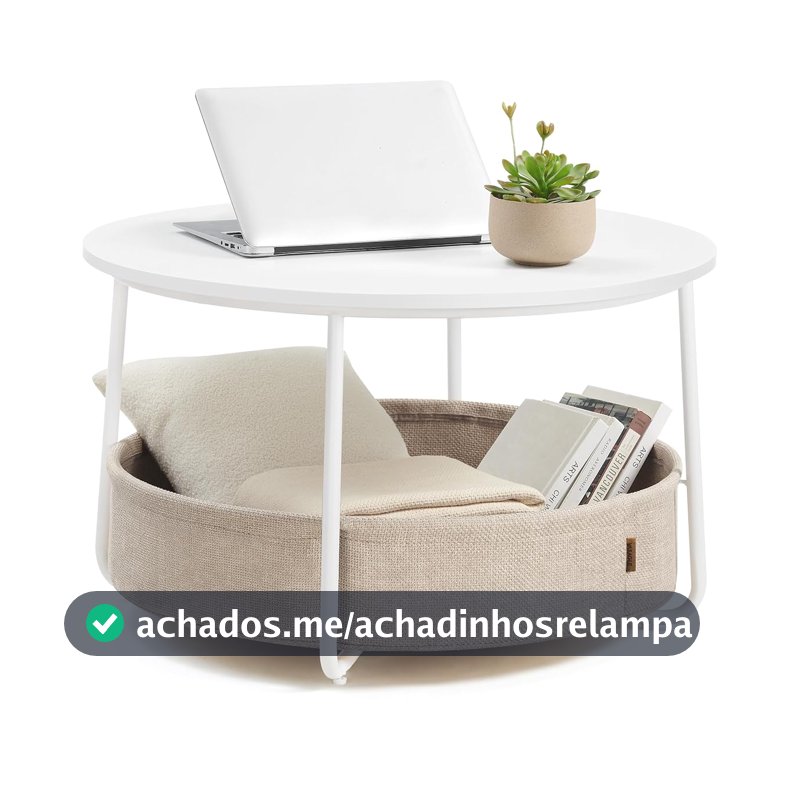 VASAGLE Mesa de Centro para Sala, Mesa Redonda com Cesta de Tecido