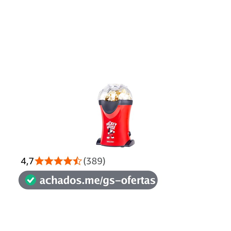 Pipoqueira Elétrica Mallory Mickey Mouse – Pipocas Sequinhas e Sem Óleo, Bocal Expedidor, Copo Medidor para Manteiga e Pés Antiderrapantes - 127V