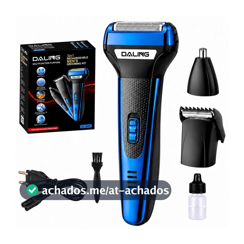 Barbeador Eletrico 3 em 1, Barbeador Elétrico Recarregável, Máquina de Barbear Elétrica Masculino, com Aparador de Pelos do Nariz, Aparador de Barba e Cortador de Cabelo, para casa viagens