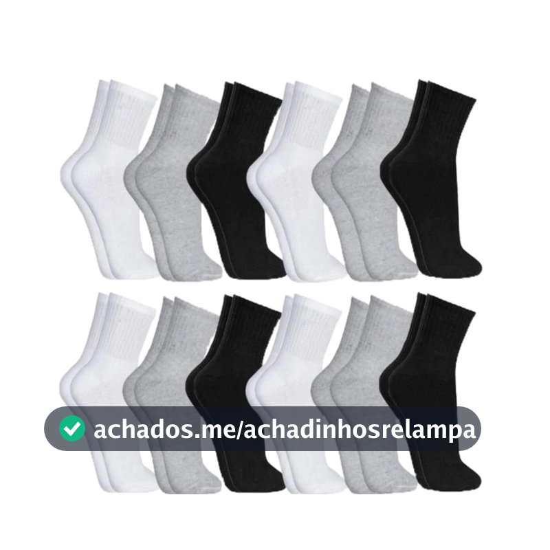 Kit 12 Pares Meias Cano Alto Conforto e Resistência Algodão Poliéster Elastano Respirável Costura Reforçada Para Esportes Academia e Dia a Dia