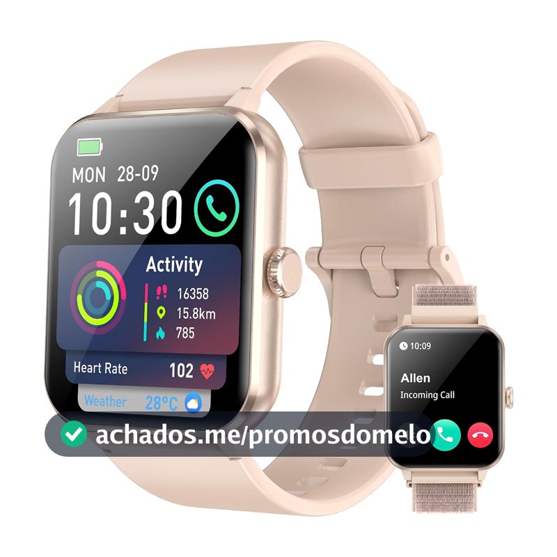 Smartwatch,Relógio Inteligente Tela Full Touch 1.85" para Mulheres,100+ Modos Esportivos,Chamadas Bluetooth, Assistente de Voz, Compatível com iOS/Android,Inclui 2 Pulseiras,Rosa