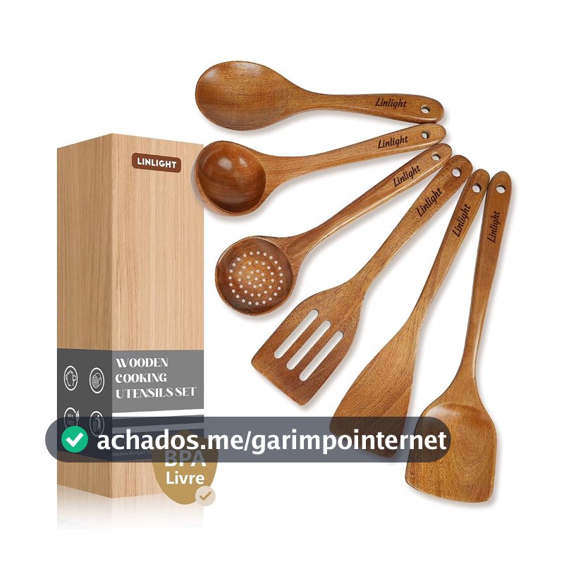 Kit 6 Colher de Pau Jogo de Utensílios Madeira Premium