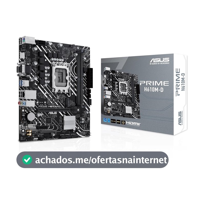ASUS Placa-mãe Prime H610M-D Intel H610 Micro-ATX (LGA 1700), DDR5, PCIe 4.0, slot M.2, Realtek 1Gb Ethernet, HDMITM/VGA, USB 3.2 Gen 1, SATA 6Gbps, COM Port, RGB Header