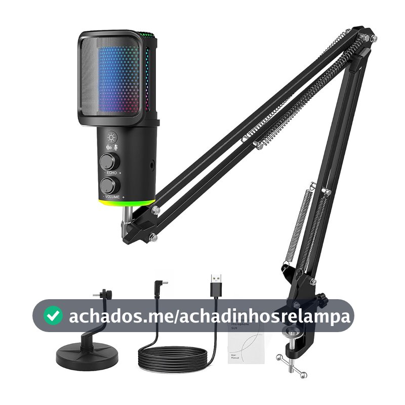 Microfone RGB,NEW USB Mic para PC/Notebook, com Arm, Condensador Mic, Aplicável Live, Podcast, Gravação de Audio, Karaoke, DJ, Gamer Youtuber