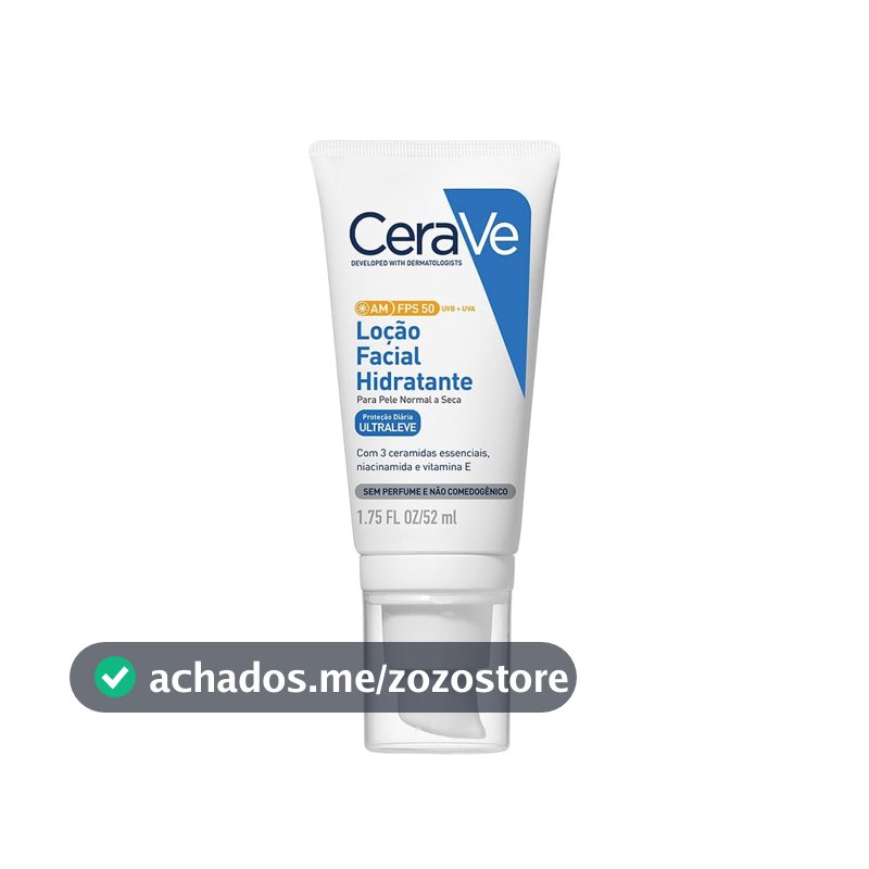 CeraVe AM FPS 50, Loção Facial Hidratante com 3 Ceramidas Essenciais, Ácido Hialurônico e Niacinamida, Proteção UVA/UVB e Hidratação 24h para Pele Normal a Seca, 52g