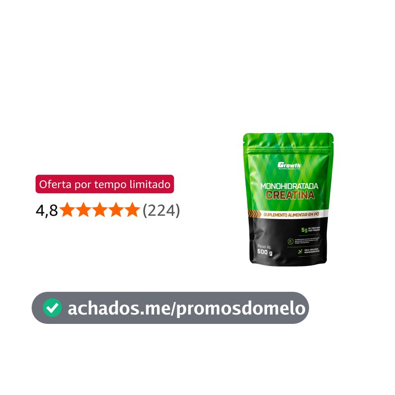 Growth Supplements - Creatina 500g Pouch Treino Musculação Dieta Alta Performance - Growth Supplements