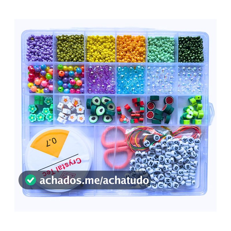 KIT de Miçangas Infantil Completo para Fazer Pulseira Colar Bijuteria Pingentes Coloridos (Quadrado)
