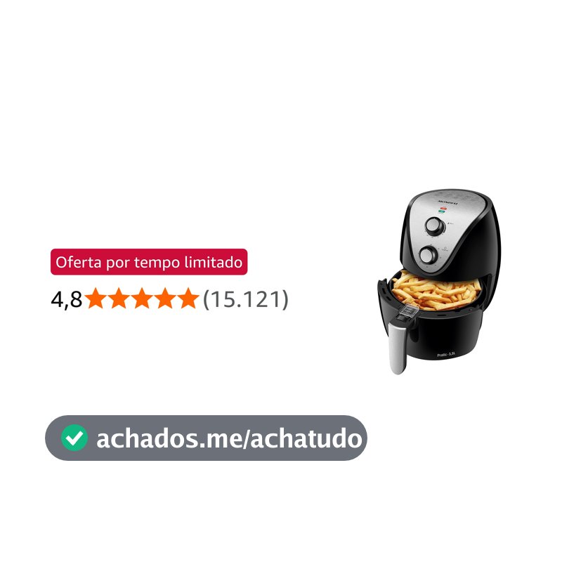 MONDIAL Fritadeira Sem Óleo Air Fryer 3,5L, Preto/Inox, 1500W, 110V - AF-30 I