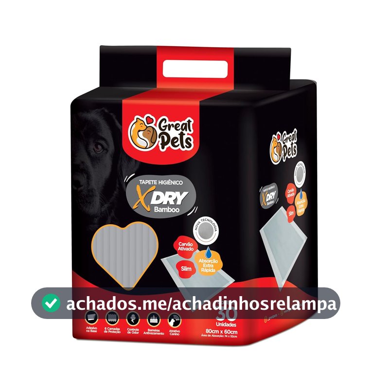Tapete Higiênico para Cães Great Pets, 60 x 80, 30 Unidades