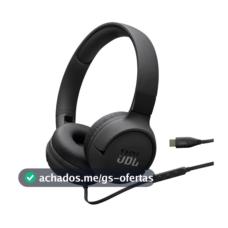 JBL, Fone de Ouvido, Tune 520C, On Ear, Com Fio, Com Cancelamento de Ruído - Preto