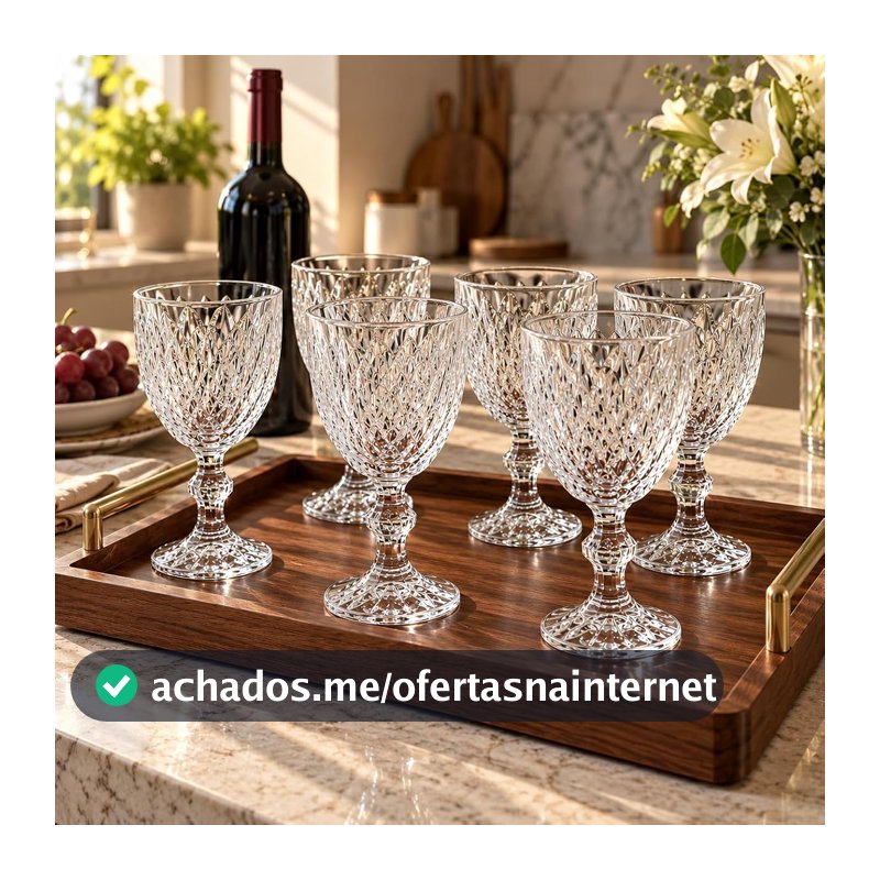 Jogo de 6 Taças de Vidro Diamond Transparente, 340ml, Design Canelado Elegante, 15cm de Altura, para Água, Suco e Drinks Premium