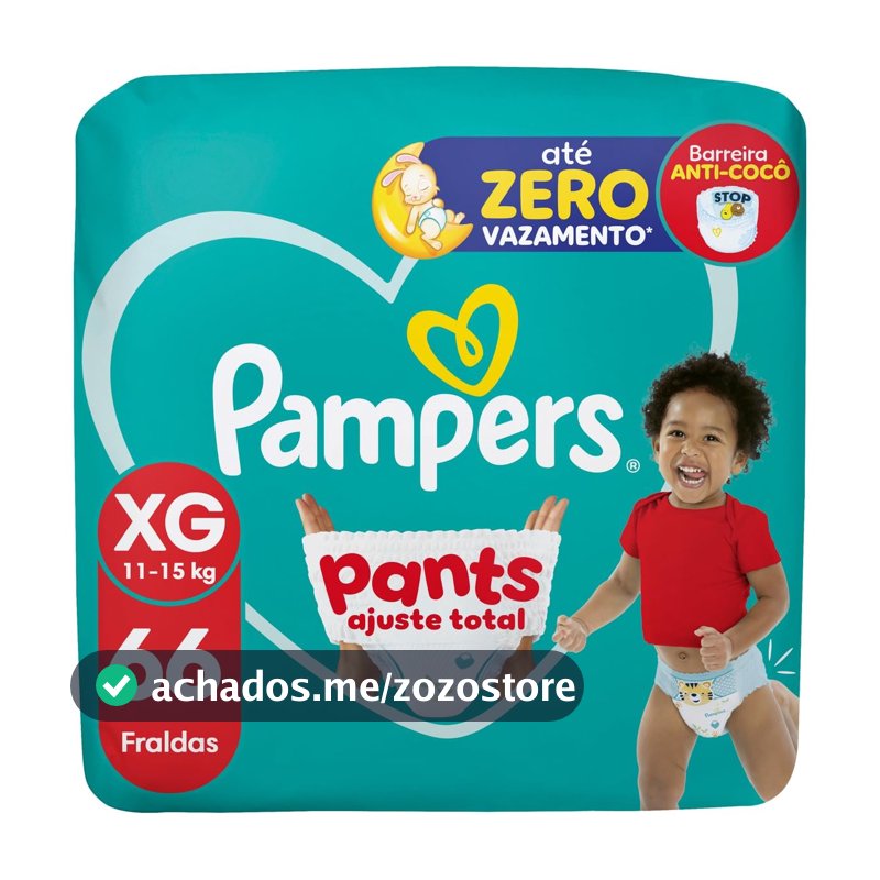 Fralda Pampers Pants Ajuste Total Tamanho XG, Fácil de Vestir, 66 Unidades
