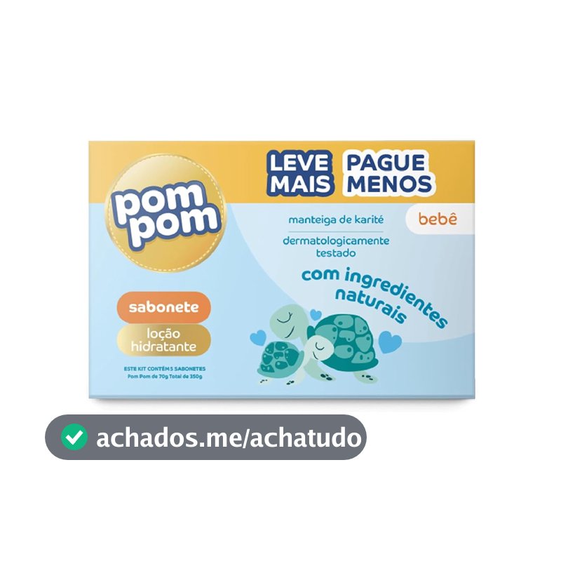 Kit Sabonete em Barra Pom Pom Loção Hidratante com 5 unidades de 70g cada