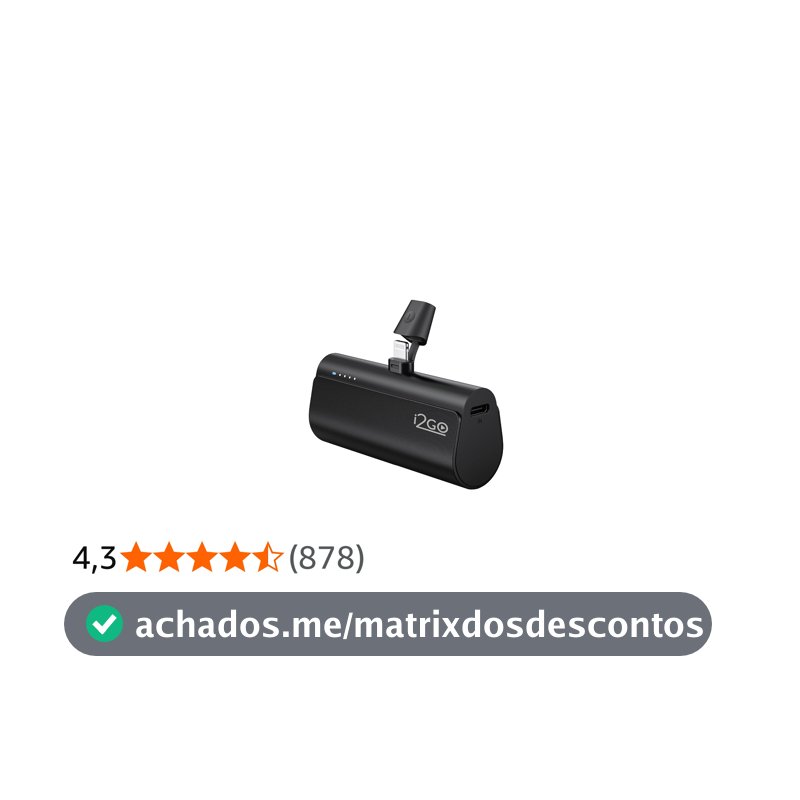 I2GO, Carregador Portátil (Power Bank), Pocket, 5000mAh, Não Necessita Cabos, Modelo Lightning