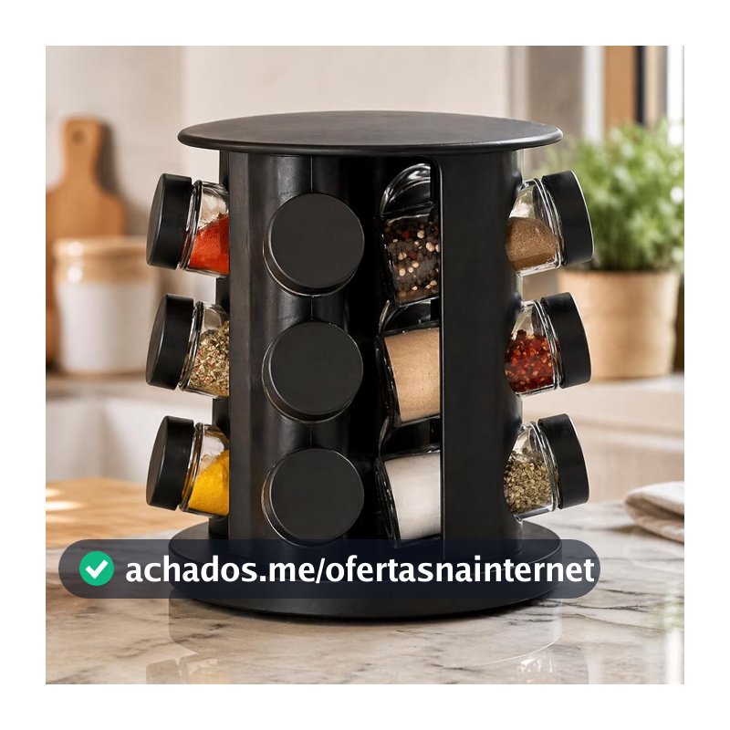 Porta Temperos Giratório 12 Potes de Vidro 85ml Organizador Cozinha Moderno