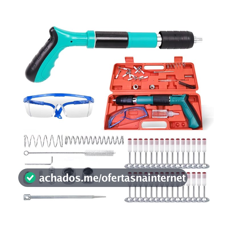Pistola de Fixação Finca Pino Ferramenta Robusta Sistema de Segurança Compatível com Pinos com ou sem Ressaltos Inclui 30 Rebites Óculos de Proteção e Acessórios