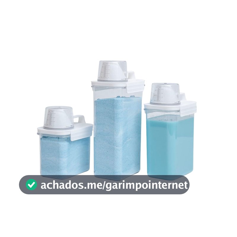 Oikos - Kit 3 Dispenser Porta Sabão em Pó, Líquido e Amaciante com Copo Medidor e Trava para Lavanderia 1,1L, 1,8L e 2,3L