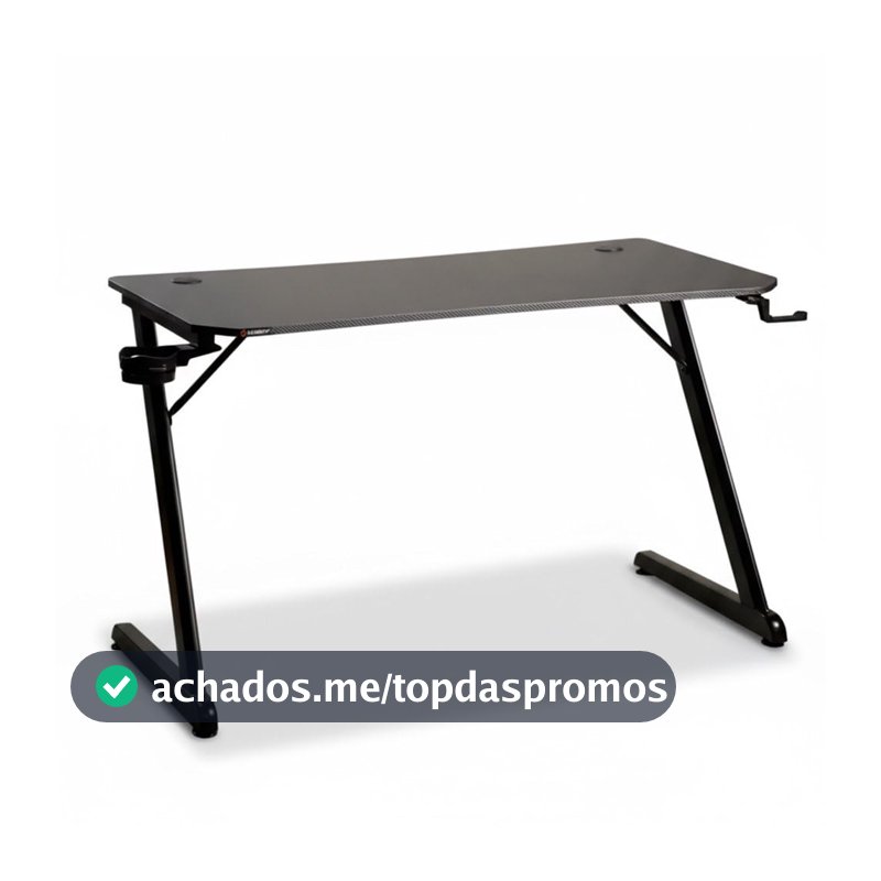 Mesa Gamer Husky Snow, Preto - Superfície em Fibra de Carbono, Suporte para Headset e Copo, Resistente à Umidade - HDG100