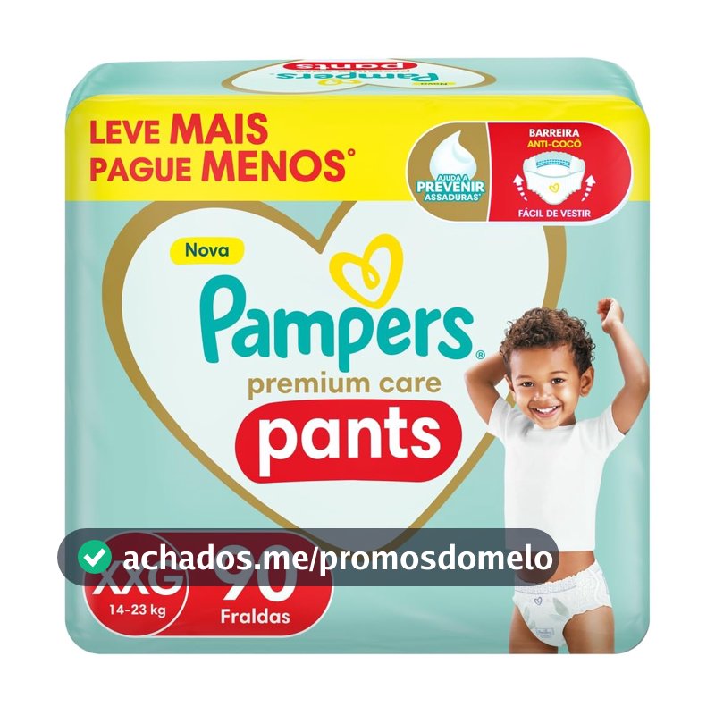 Fralda Pampers Premium Care Pants Tamanho XXG, Fácil de Vestir, 90 Unidades
