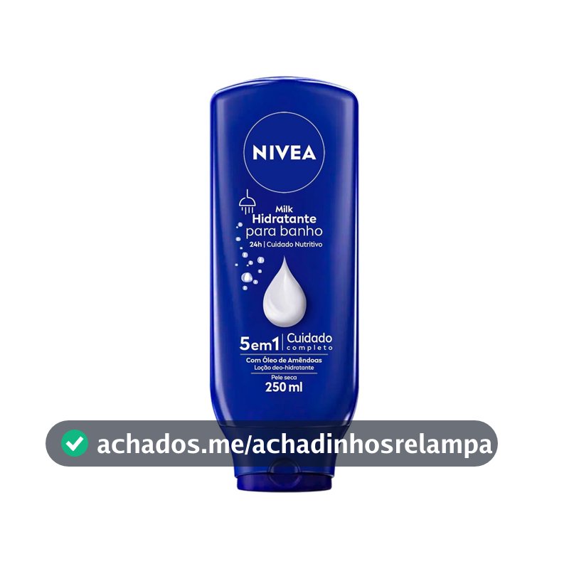 NIVEA Hidratante Para Banho Milk 250ml, Cuidado Nutritivo 24h, Óleo de Amêndoas, Sensação de Maciez, Pele Seca, Corporal