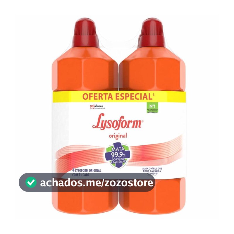 Lysoform Original Desinfetante Líquido Limpeza Pesada, 4 Unidades de 1L