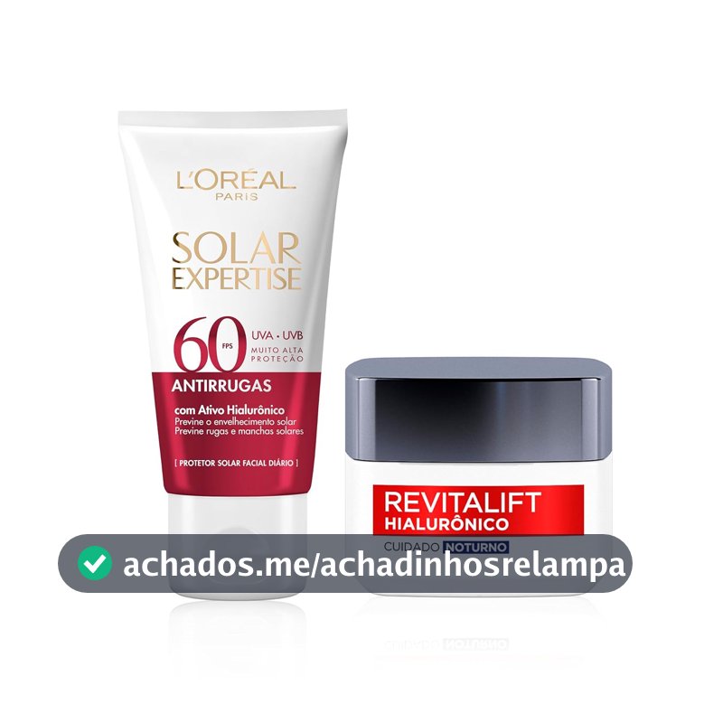 Kit Creme Revitalift Hialurônico Noturno 49g + Protetor Solar Expertise Facial Antirrugas FPS60 40g