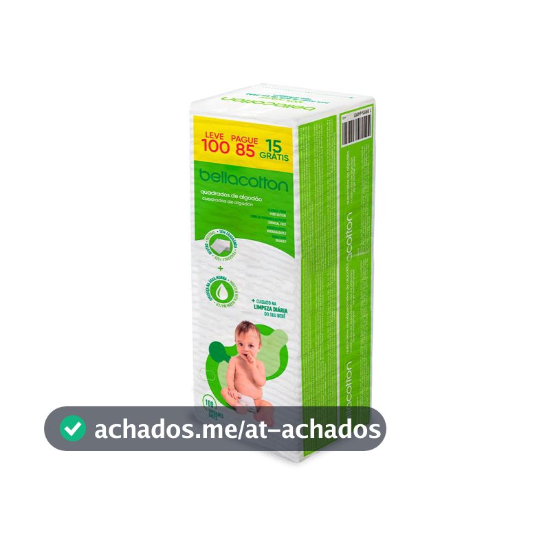 Bellacotton Algodão Quadrado Baby 100% Algodão Macio – 100 Unidades
