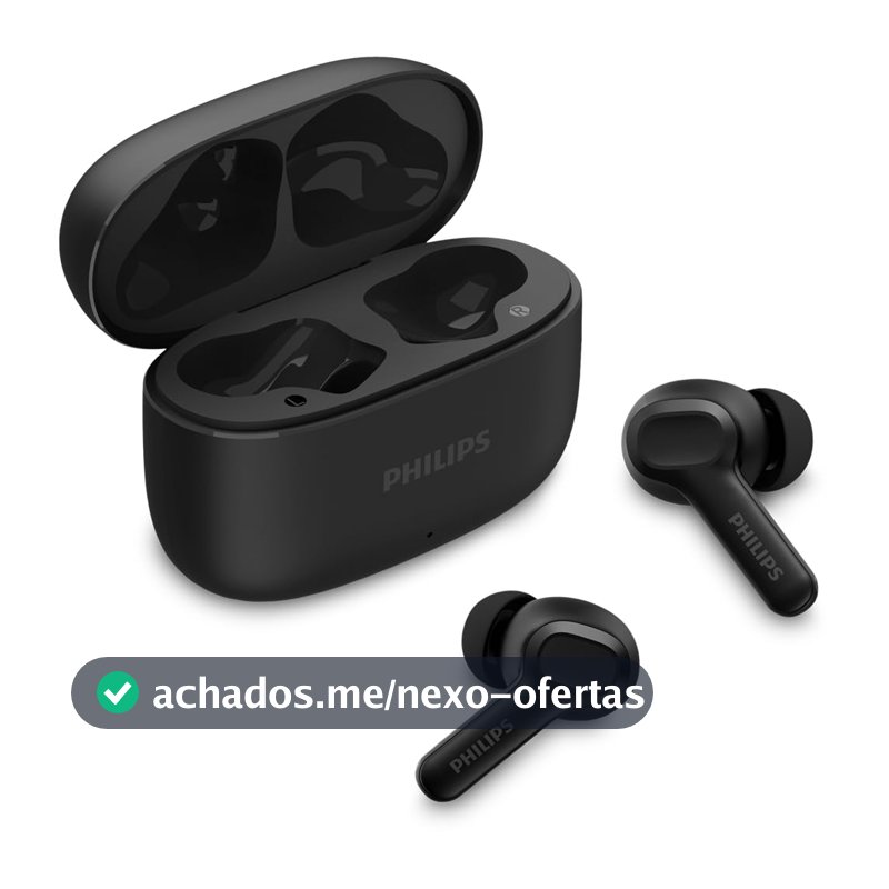PHILIPS, Fone de Ouvido Sem Fio TWS, TAT1109BK/00, Bluetooth, Com Microfone, Até 24 horas de bateria, Preto