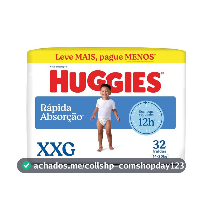Huggies Rápida Absorção Fralda Descartável, Absorção Em Segundos - 32 UN