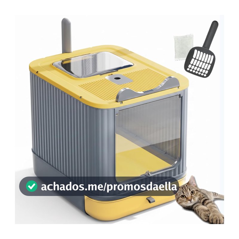 Caixa de Areia Fechada para Gatos com Pazinha, Banheiro Sanitário com Filtro Anti Odor Premium (AMARELO)